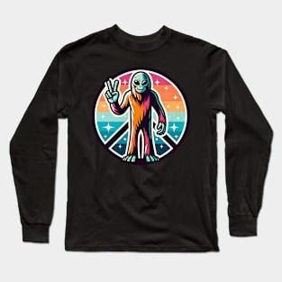 Retro Bigfoot Peace Sign Long Sleeve T-Shirt